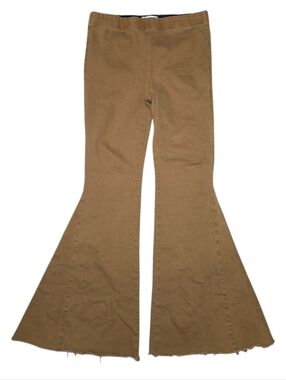 Newbury Kustom Tan Flare Raw Hem Pull On Jeans